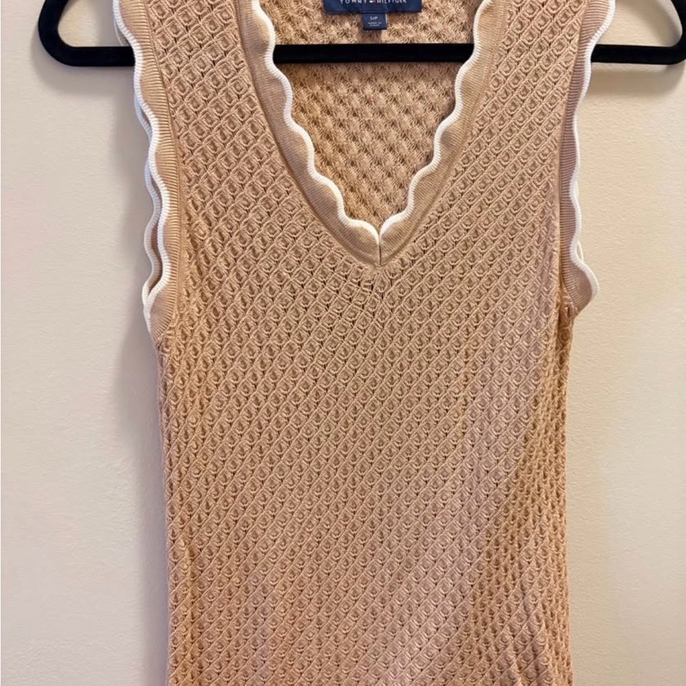 Tommy Hilfiger Beige Scalloped Knit Tank Top